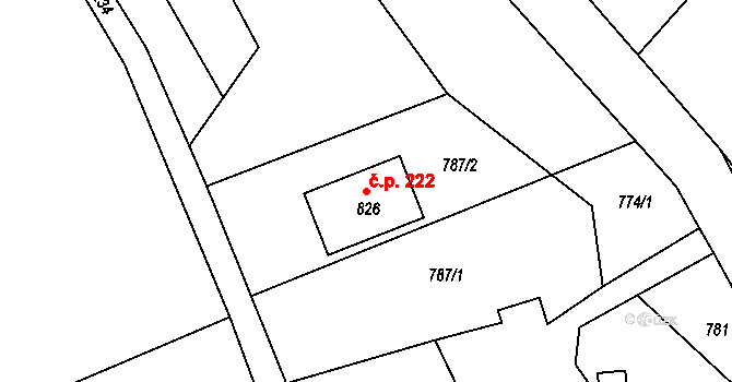 Řeka 222 na parcele st. 826 v KÚ Řeka, Katastrální mapa