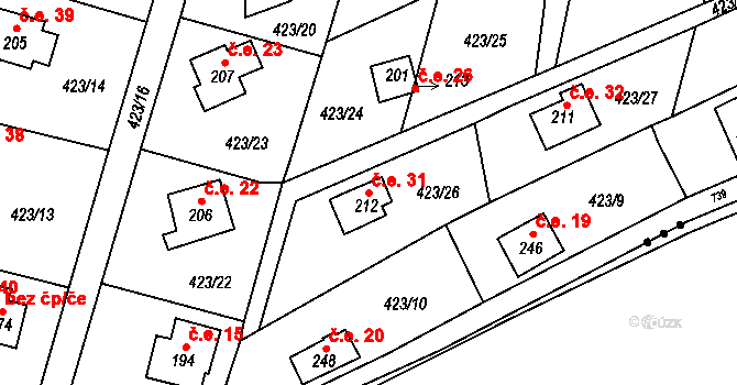 Hluchov 31 na parcele st. 212 v KÚ Hluchov, Katastrální mapa