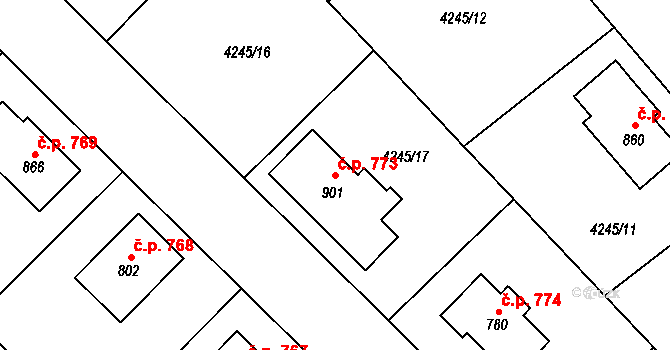 Rudoltice 773 na parcele st. 901 v KÚ Rudoltice u Lanškrouna, Katastrální mapa