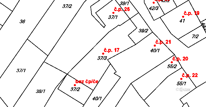 Přerov XI-Vinary 17, Přerov na parcele st. 37/3 v KÚ Vinary u Přerova, Katastrální mapa