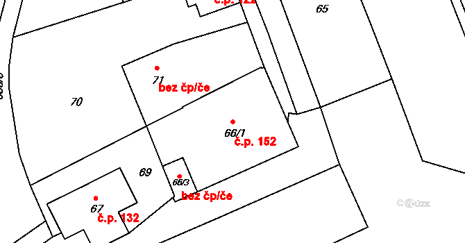 Černé Budy 152, Sázava na parcele st. 66/1 v KÚ Černé Budy, Katastrální mapa
