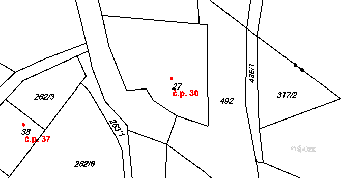 Popovice 30, Teplá na parcele st. 27 v KÚ Popovice u Poutnova, Katastrální mapa