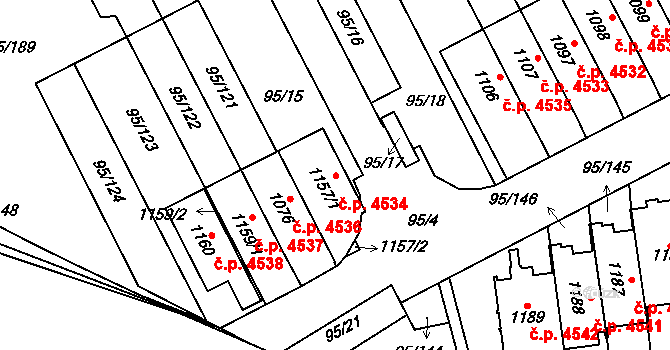 Jihlava 4534 na parcele st. 1157/1 v KÚ Bedřichov u Jihlavy, Katastrální mapa