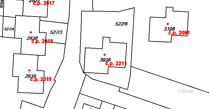 Nymburk 2211 na parcele st. 3936 v KÚ Nymburk, Katastrální mapa