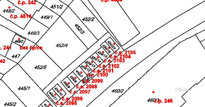 Jihlava 2103 na parcele st. 454/15 v KÚ Jihlava, Katastrální mapa