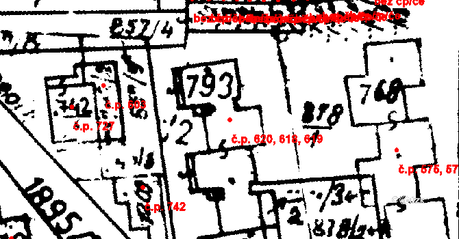 Velvary 618,619,620 na parcele st. 795/1 v KÚ Velvary, Katastrální mapa