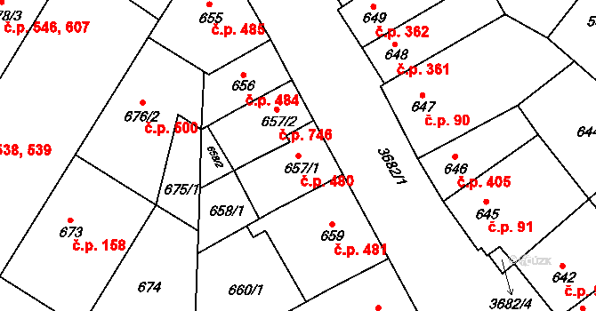 Vyškov-Předměstí 480, Vyškov na parcele st. 657/1 v KÚ Vyškov, Katastrální mapa