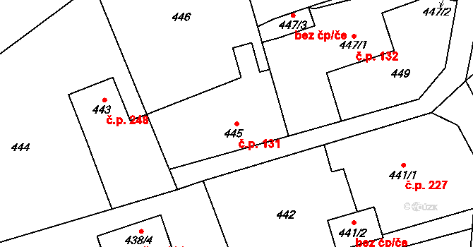 Krmelín 131 na parcele st. 445 v KÚ Krmelín, Katastrální mapa
