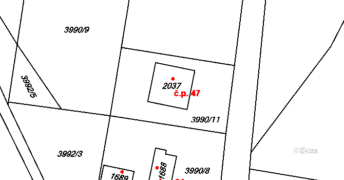 Morávka 47 na parcele st. 2037 v KÚ Morávka, Katastrální mapa