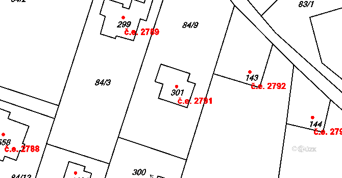 Těptín 2791, Kamenice na parcele st. 301 v KÚ Těptín, Katastrální mapa