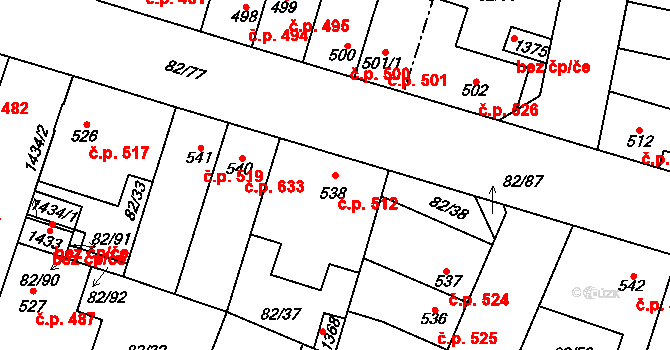 Rozdělov 512, Kladno na parcele st. 538 v KÚ Rozdělov, Katastrální mapa
