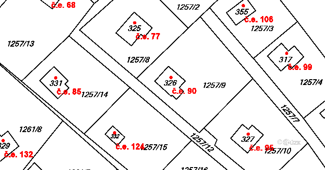 Třemblat 90, Ondřejov na parcele st. 326 v KÚ Třemblat, Katastrální mapa