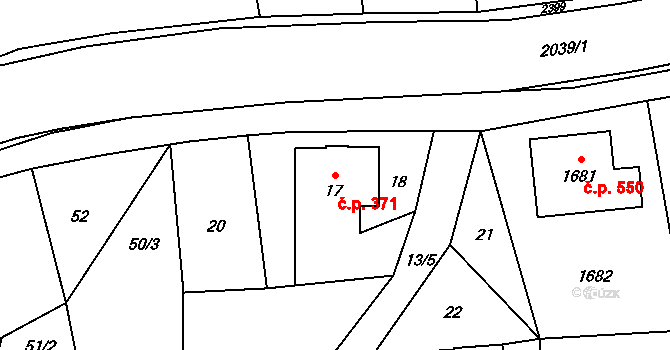 Lipová-lázně 371 na parcele st. 17 v KÚ Dolní Lipová, Katastrální mapa