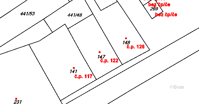 Mrsklesy 122 na parcele st. 147 v KÚ Mrsklesy na Moravě, Katastrální mapa