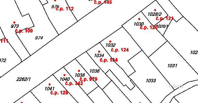 Velká Bystřice 134 na parcele st. 1034 v KÚ Velká Bystřice, Katastrální mapa