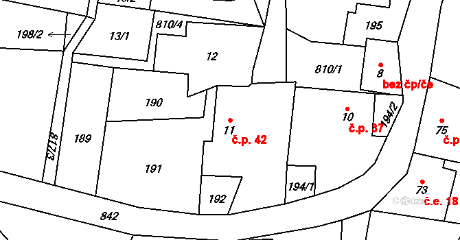 Horní Chobolice 42, Liběšice na parcele st. 11 v KÚ Horní Chobolice, Katastrální mapa