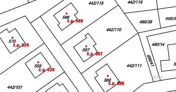 Solanec pod Soláněm 587, Hutisko-Solanec na parcele st. 567 v KÚ Solanec pod Soláněm, Katastrální mapa