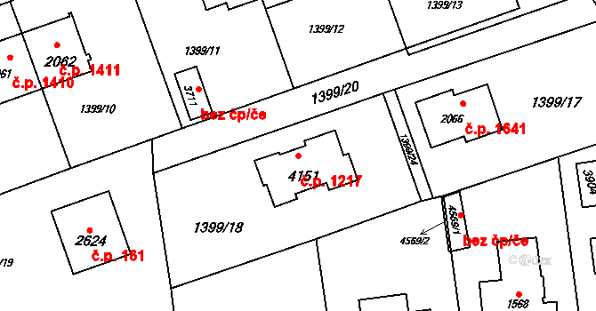 Rožnov pod Radhoštěm 1217 na parcele st. 4151 v KÚ Rožnov pod Radhoštěm, Katastrální mapa
