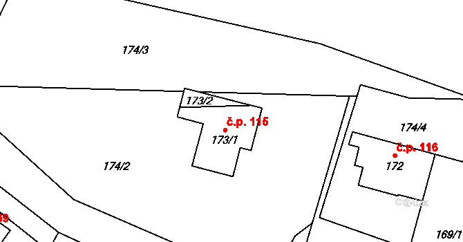Ústí 115, Stará Paka na parcele st. 173/1 v KÚ Ústí u Staré Paky, Katastrální mapa