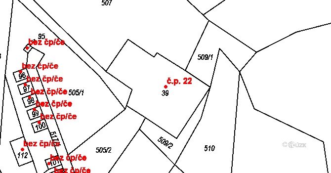 Nespice 22, Vacov na parcele st. 39 v KÚ Nespice, Katastrální mapa