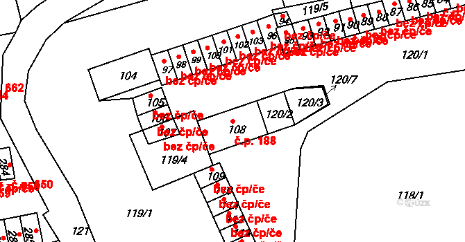 Neštěmice 188, Ústí nad Labem na parcele st. 108 v KÚ Neštěmice, Katastrální mapa