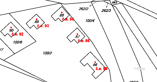 Litice nad Orlicí 95, Záchlumí na parcele st. 87 v KÚ Litice nad Orlicí, Katastrální mapa