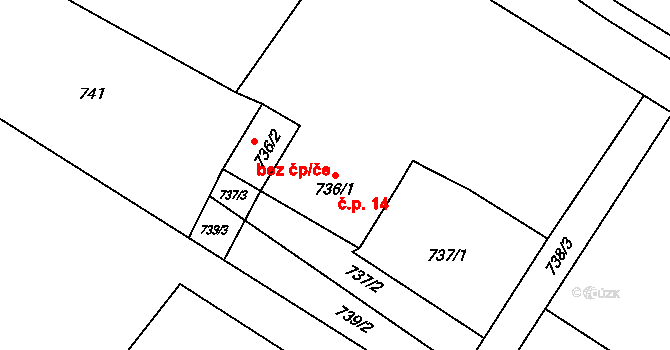 Prstná 14, Petrovice u Karviné na parcele st. 736/1 v KÚ Prstná, Katastrální mapa