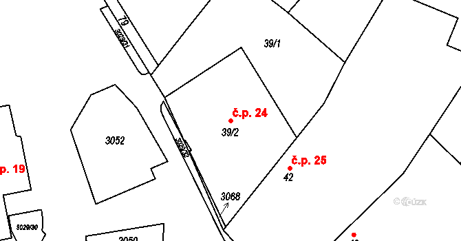 Zvěrkovice 24 na parcele st. 39/2 v KÚ Zvěrkovice u Moravských Budějovic, Katastrální mapa