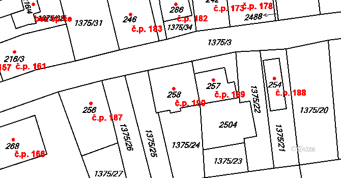 Chornice 190 na parcele st. 258 v KÚ Chornice, Katastrální mapa