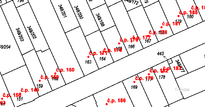 Černčice 174 na parcele st. 164 v KÚ Černčice u Loun, Katastrální mapa