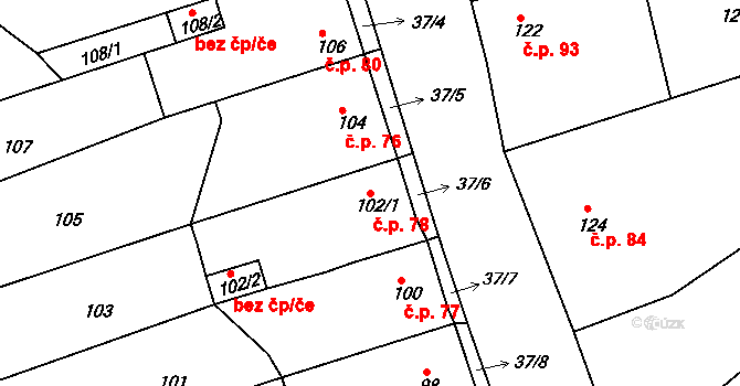 Hudcov 78, Teplice na parcele st. 102/1 v KÚ Hudcov, Katastrální mapa