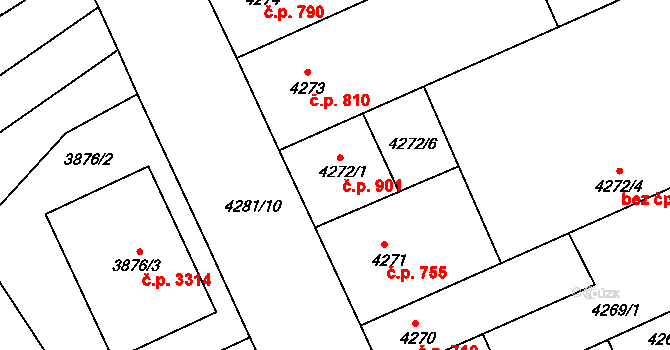 Teplice 901 na parcele st. 4272/1 v KÚ Teplice, Katastrální mapa