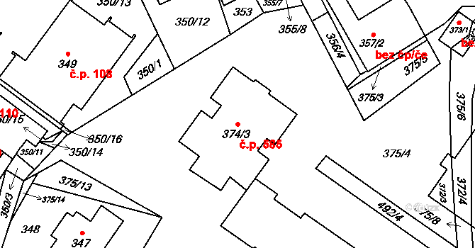Jablunkov 585 na parcele st. 374/3 v KÚ Jablunkov, Katastrální mapa