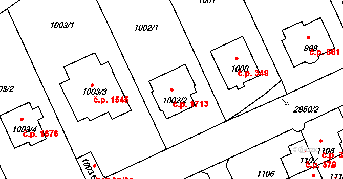 Braník 1713, Praha na parcele st. 1002/2 v KÚ Braník, Katastrální mapa