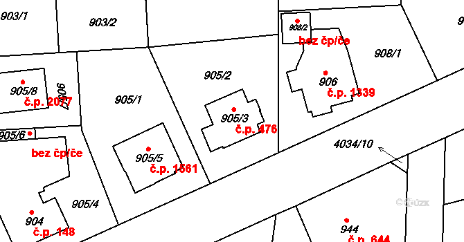 Modřany 476, Praha na parcele st. 905/3 v KÚ Modřany, Katastrální mapa