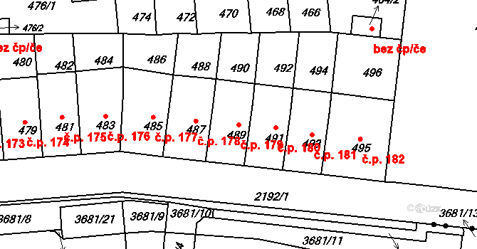 Střešovice 179, Praha na parcele st. 489 v KÚ Střešovice, Katastrální mapa