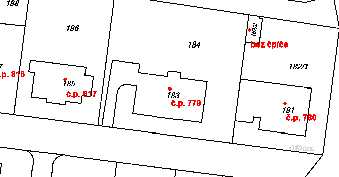 Střešovice 779, Praha na parcele st. 183 v KÚ Střešovice, Katastrální mapa