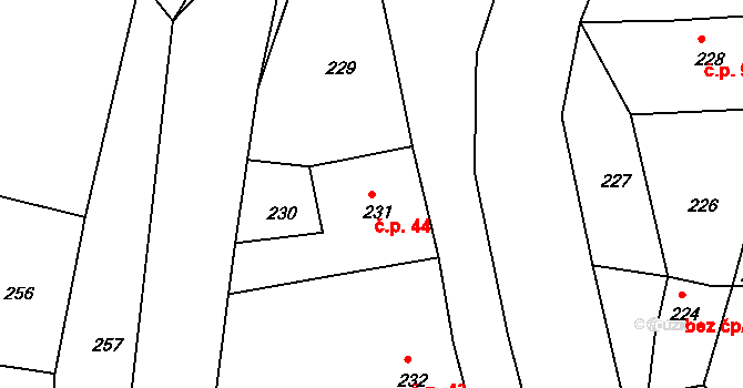 Zákupy 44 na parcele st. 231 v KÚ Zákupy, Katastrální mapa