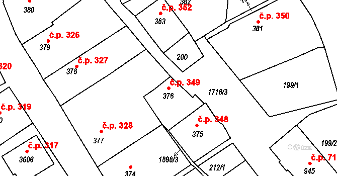 Vrchlabí 349 na parcele st. 376 v KÚ Vrchlabí, Katastrální mapa