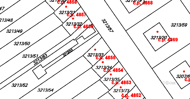 Chomutov 4855 na parcele st. 3213/33 v KÚ Chomutov II, Katastrální mapa