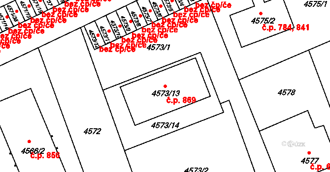 Liberec III-Jeřáb 869, Liberec na parcele st. 4573/13 v KÚ Liberec, Katastrální mapa