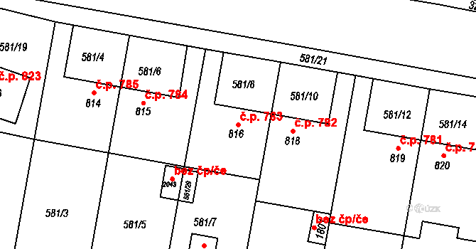 Ivančice 783 na parcele st. 816 v KÚ Ivančice, Katastrální mapa