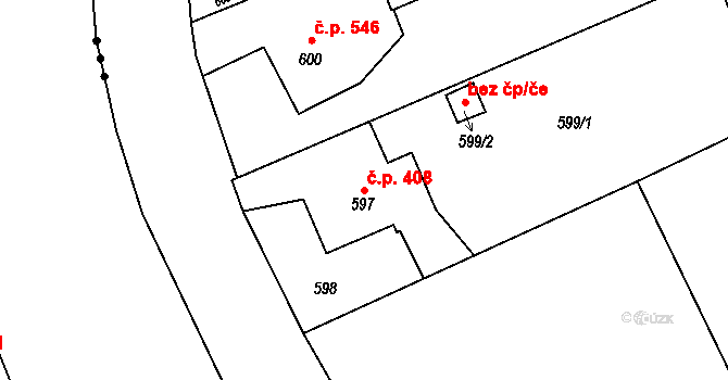 Louky 408, Karviná na parcele st. 597 v KÚ Louky nad Olší, Katastrální mapa