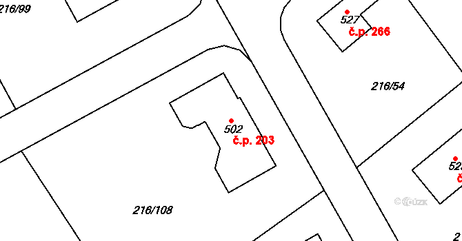 Řitka 203 na parcele st. 502 v KÚ Řitka, Katastrální mapa