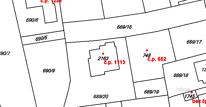 Malenovice 1113, Zlín na parcele st. 2163 v KÚ Malenovice u Zlína, Katastrální mapa