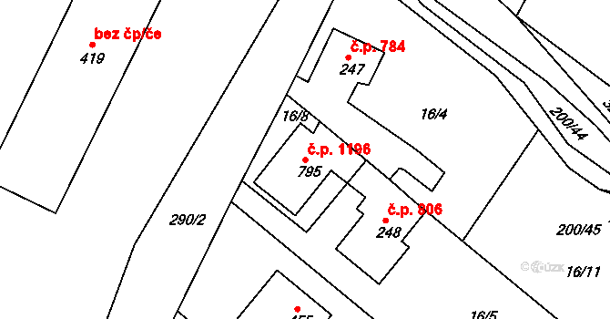 Rudná 1196 na parcele st. 795 v KÚ Hořelice, Katastrální mapa