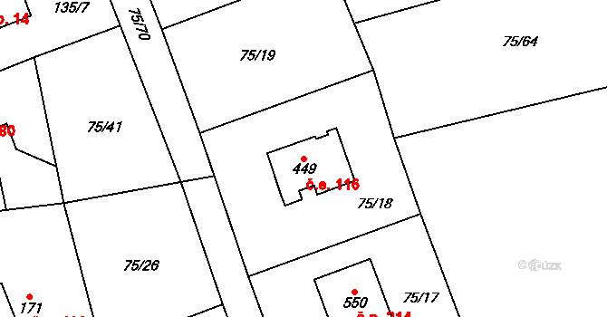 Špičák 116, Železná Ruda na parcele st. 449 v KÚ Špičák, Katastrální mapa