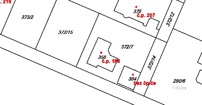 Trávník 188, Kroměříž na parcele st. 356 v KÚ Trávník, Katastrální mapa