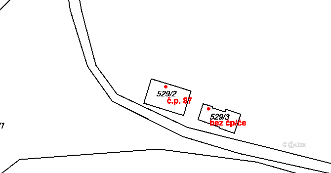 Hradec 87, Rokle na parcele st. 529/2 v KÚ Rokle, Katastrální mapa