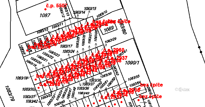 Třebovice 2960, Ostrava na parcele st. 1083/29 v KÚ Třebovice ve Slezsku, Katastrální mapa